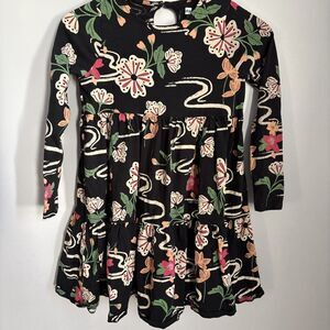 TEA Designer Flutter Long Sleeved Ruffle Tropical Fruit Dress Party Y2K Retro 12